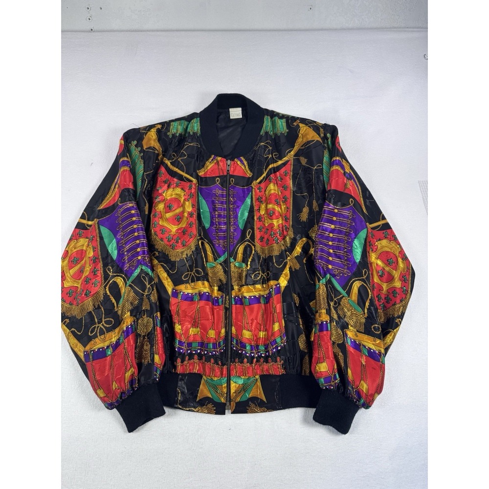 Vintage Unbranded Korea Bomber Jacket Baroque Print YKK Zip Black XL 24x26